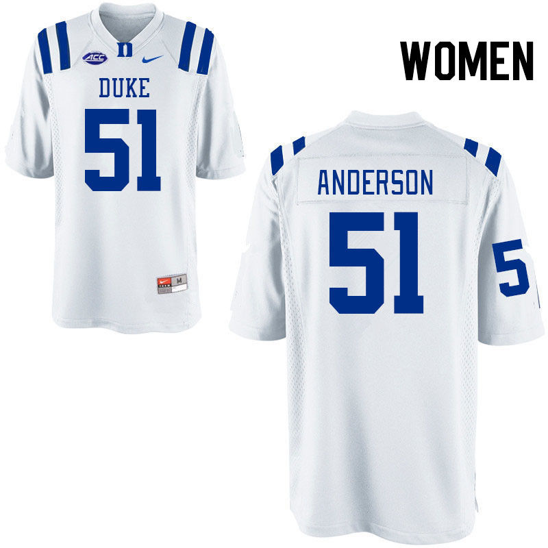 Women #51 David Anderson Duke Blue Devils College Football Jerseys Stitched Sale-White - Click Image to Close